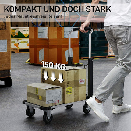 Skládací přepravní vozík, nosnost 150kg, nastavitelná rukojeť, černá