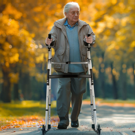 Folding Walker, Height-Adjustable, Removable Armrests, 5 in Wheels
