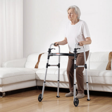 Folding Walker With Front Wheels, 8-Level Height, 350 lb