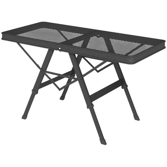Campingtafel, in hoogte verstelbaar, klaptafel met metalen rooster, opvouwbare tuintafel van aluminium, lichtgewicht, multifunctionele tafel, bijzettafel voor tuin, balkon, camping, 90 x 40,5 cm, zwart