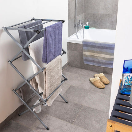 Skládací a rozšiřitelný kovový sušák na prádlo se 3 patry Cloxy InnovaGoods, 11 tyčí
