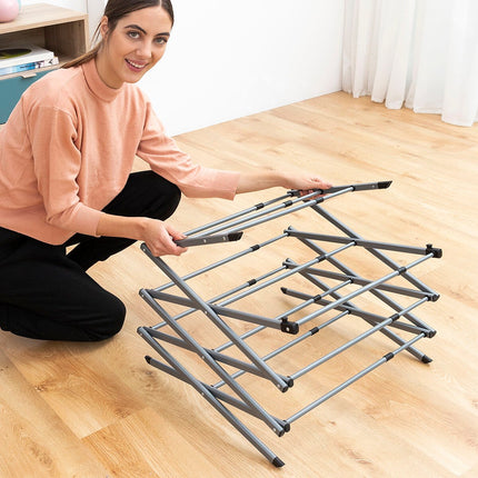 Skládací a rozšiřitelný kovový sušák na prádlo se 3 patry Cloxy InnovaGoods, 11 tyčí