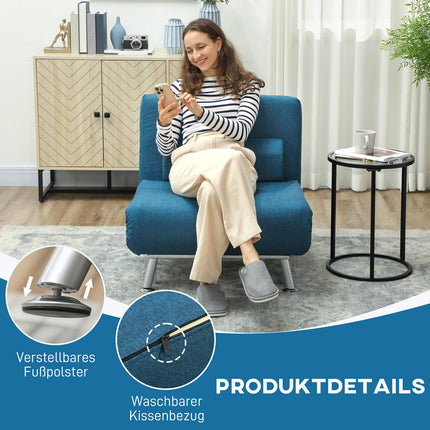 Sleeper Chair Bed, Foldable, Adjustable Backrest, Blue
