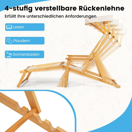 Folding beach lounger with tilting canopy & adjustable backrest & footrest