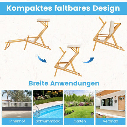 Folding beach lounger with tilting canopy & adjustable backrest & footrest