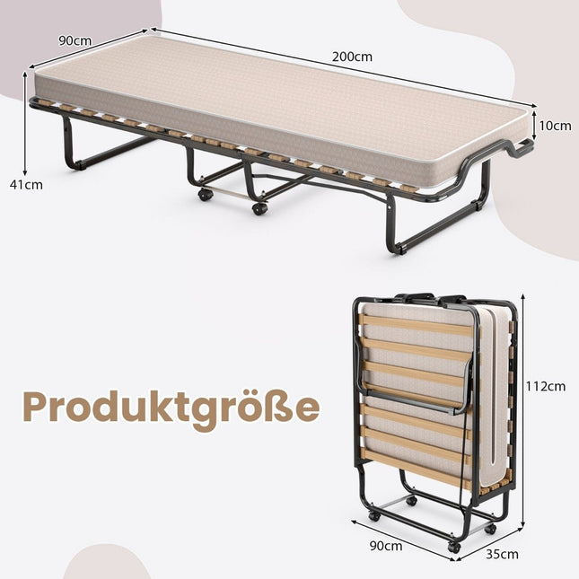 Skládací přistýlka na kolečkách s luxusní matrací 200 x 90 x 41 cm, béžová, vyrobeno v Itálii, původ: Itálie