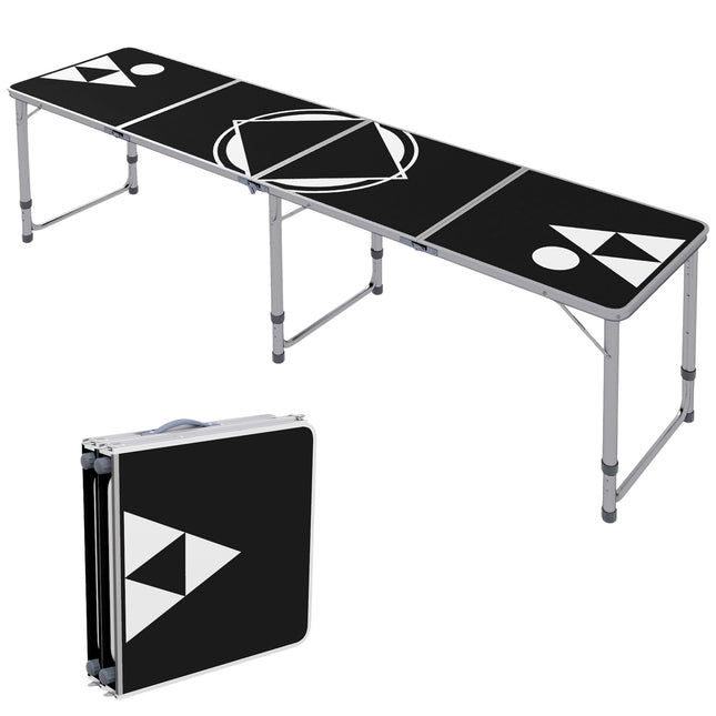 Skládací beer pong stůl 240x60 cm – nastavitelný černý hliník
