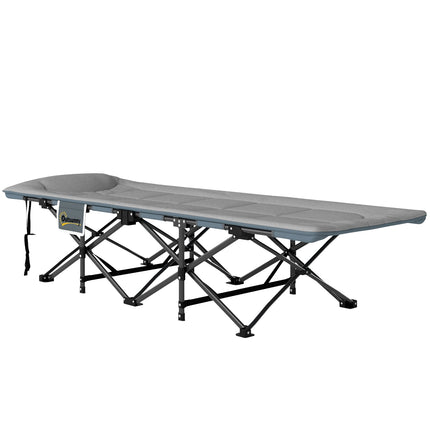 Folding camping bed with mattress, pillow & pocket - Grey