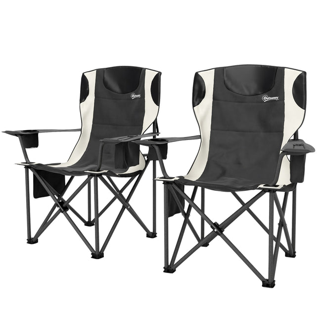 Set van 2 opvouwbare campingstoelen met armleuningen, bekerhouder, hoofdsteun, koeltas, outdoor klapstoel, draagvermogen tot 120 kg, gevoerde visstoel, tuinstoel voor tuinkamperen