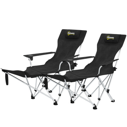 Folding camping chairs with footrest & drink holder - 120kg