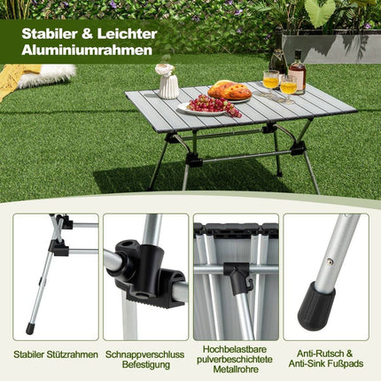 Folding camping table with carrying bag, 4 levels height adjustable 90 x 60.5 x 52 cm silver
