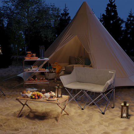 Folding 2-seater camping chair with armrests, capacity 240 kg
