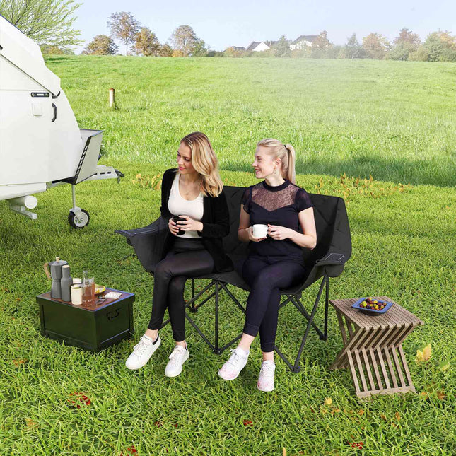 Klapstoel, opvouwbare 2-zits campingstoel met koeltassen, draagtas, outdoor klapstoel, draagvermogen tot 250 kg, robuust, licht gevoerd, visstoel, tuinstoel voor tuin, camping, strand