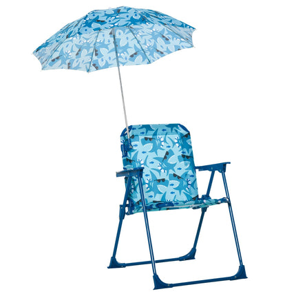 Folding children's camping chair with parasol, blue, lightweight