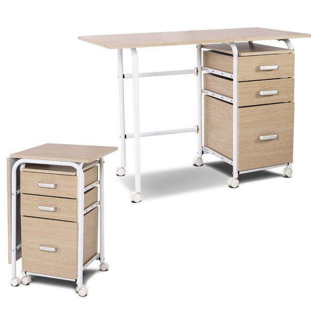 Opvouwbare computertafel met 3 lades bureau 105 x 50 x 75 cm naturel