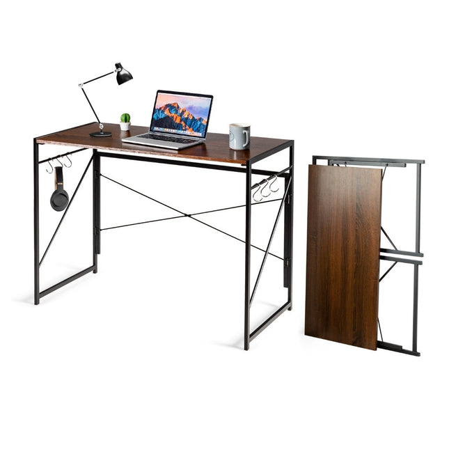 Opvouwbare computertafel, werktafel met metalen frame, laptoptafel, belastbaar tot 115 kg, bruin, 100 x 50 x 75 cm