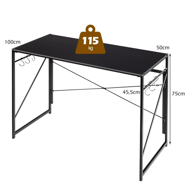Opvouwbare computertafel, werktafel met metalen frame, laptoptafel, draagvermogen tot 115 kg, 100 x 50 x 75 cm, zwart