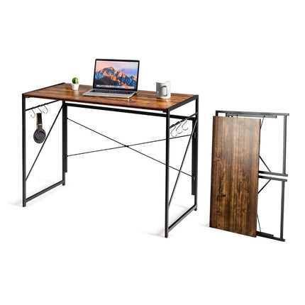 Skládací počítačový stůl, pracovní stůl s kovovým rámem, stolek na notebook, nosnost až 115 kg, 100 x 50 x 75 cm, rustikálně hnědá