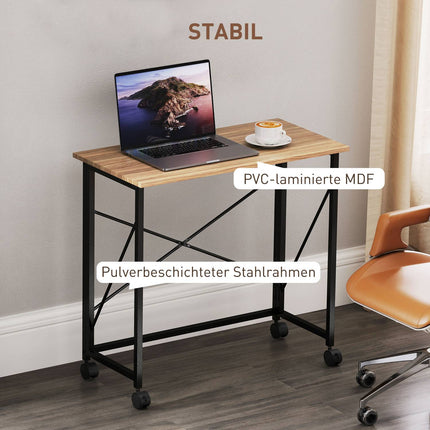Skládací psací stůl na kolečkách, úsporný, ocel, MDF