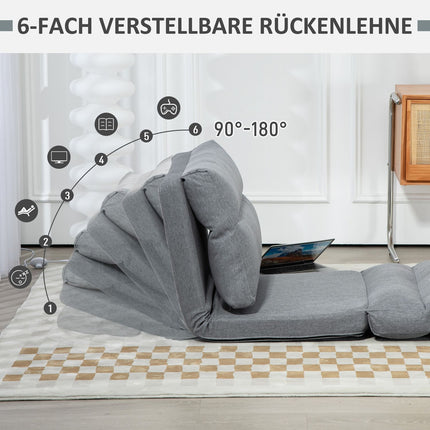 Verstellbarer Bodenstuhl mit Bettfunktion, Leinenoptik, grau