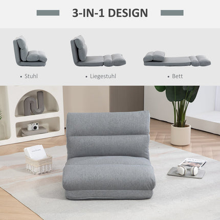 Verstellbarer Bodenstuhl mit Bettfunktion, Leinenoptik, grau