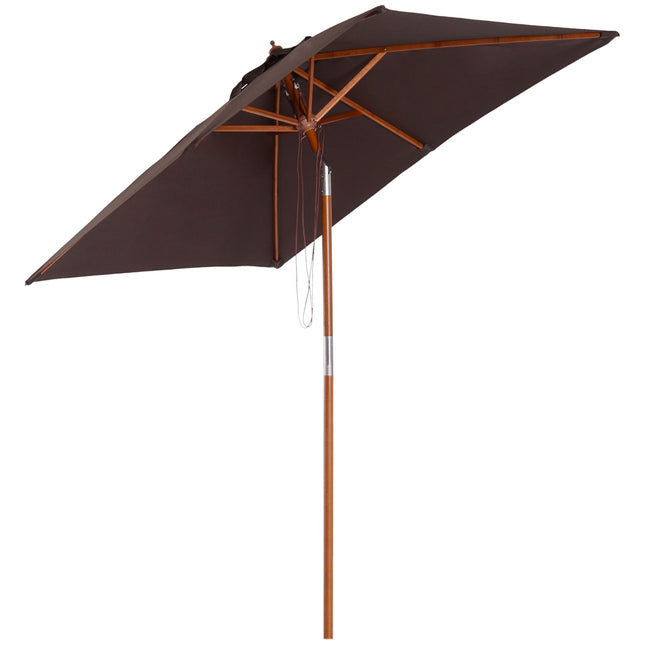 Parasol Opvouwbare Tuinparasol Strandparasol 3-Niveaus Verstelbaar Dennenhout + Polyester Koffie 200 X 150 X 230 Cm