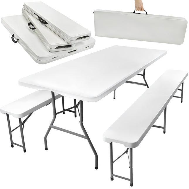 Opklapbare tuintafel 180cm + 2 banken
