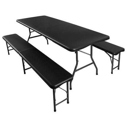 Skládací zahradní stůl 180cm + 2 lavice – černá