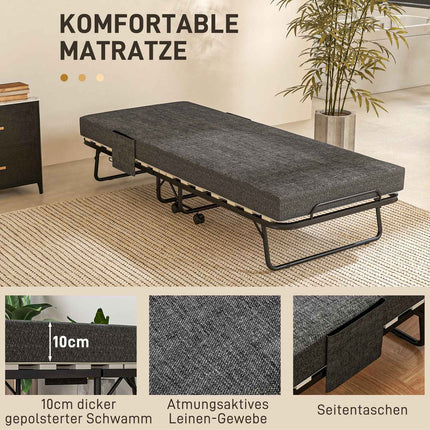 Skládací přistýlka na kolečkách, matrace 10 cm, tmavě šedá