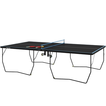 Skládací venkovní stůl na stolní tenis, kolečka a síť v balení