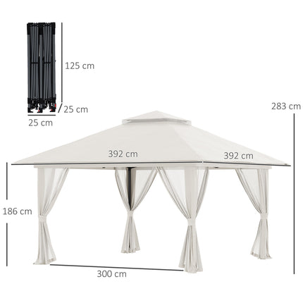Skládací zahradní pavilon 4x4m, UV ochrana, výškově nastavitelný, krémová