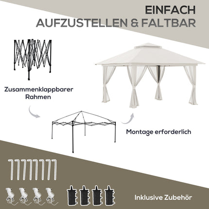 Skládací zahradní pavilon 4x4m, UV ochrana, výškově nastavitelný, krémová