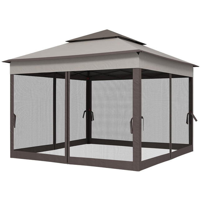 Opvouwbare paviljoen-tuintent met zijwanden pop-up tent 3,25 x 3,25 x 2,65 m in lichtgrijs voor tuinfeesten & evenementen
