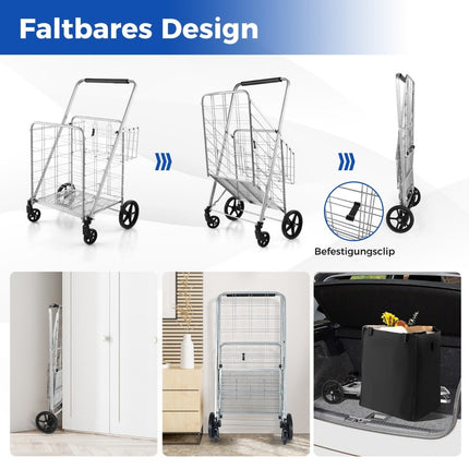 Skládací nákupní vozík na kolečkách s odnímatelnou taškou Oxford a 2 koši, stříbrná