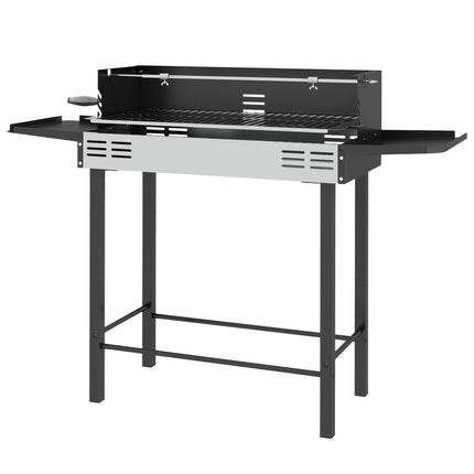 Folding stainless steel charcoal grill with rotisserie kit