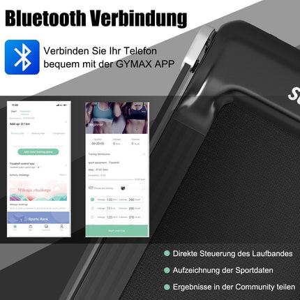 Skládací běžecký pás pro domácnost s Bluetooth reproduktorem a LED displejem a držákem na zařízení stříbrný
