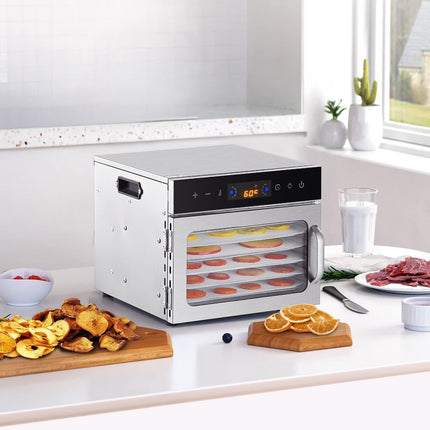 Food Dehydrator, 6 Stainless Trays, 400W, 24H Timer