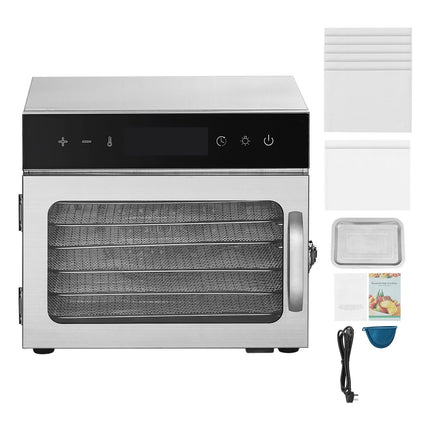 Food Dehydrator, 6 Stainless Trays, 400W, 24H Timer