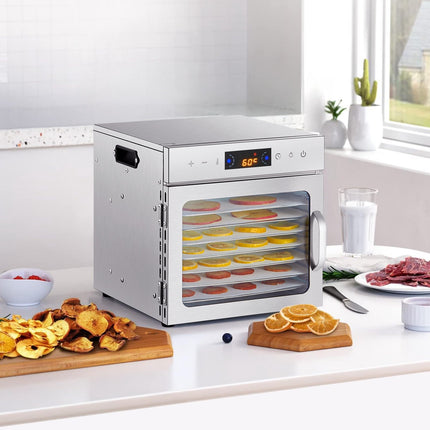 Food Dehydrator, 8 Stainless Trays, 400W, 24H Timer
