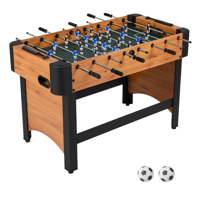 Tafelvoetbaltafel met 22 spelers, 2 ballen en scoretellers.