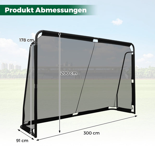 Voetbaldoel, metalen frame en PE-net, 300 x 200 cm, zwart