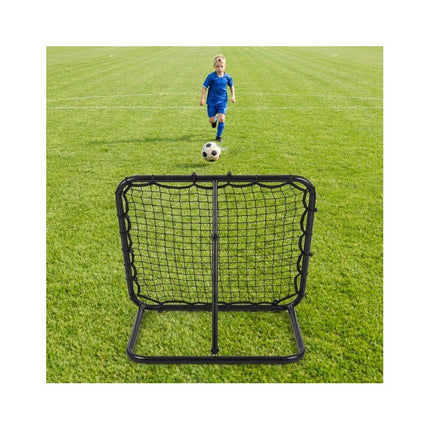 Football Rebounder Net with 4 Adjustable Angles, Foldable Metal Frame, Black