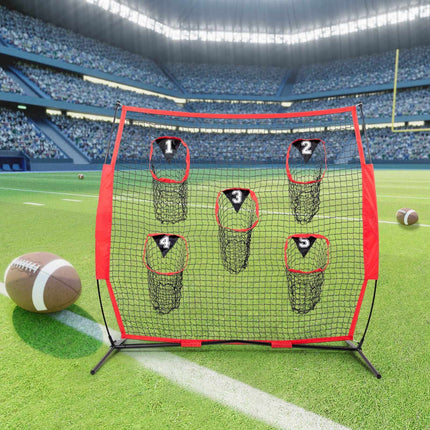Football Throwing Net 6x6 Ft, 5-Target Pockets, Case