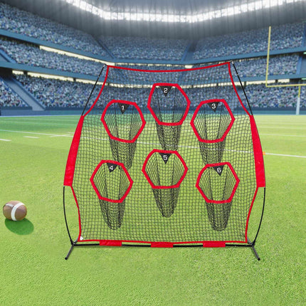 Football Throwing Net, 8x8 ft, 6 Target Pockets; Carry Bag