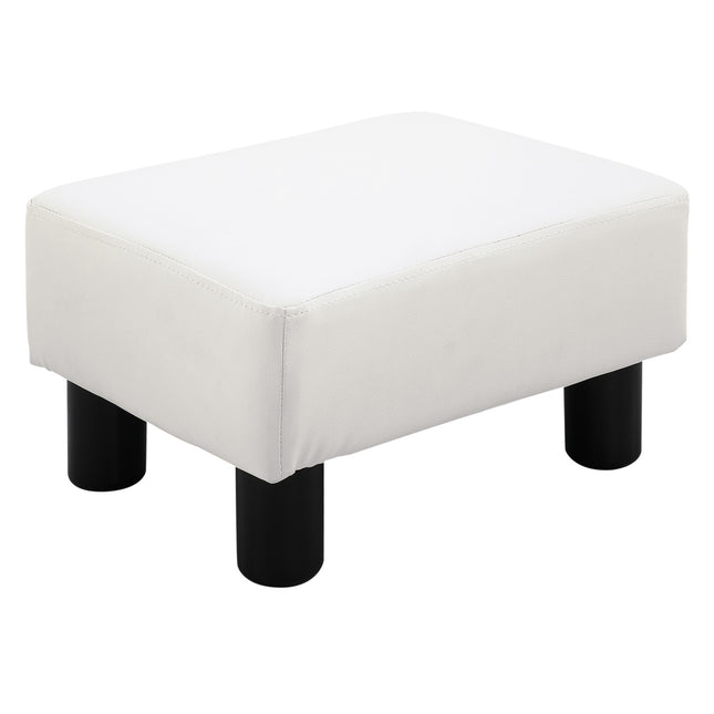 Taburet Chesterfield z umělé kůže, bílý, 40x30x24 cm