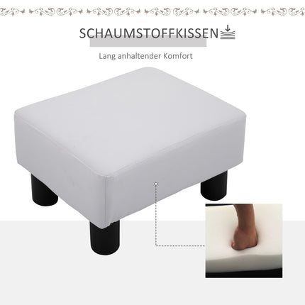 Taburet Chesterfield z umělé kůže, bílý, 40x30x24 cm