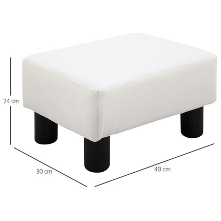 Taburet Chesterfield z umělé kůže, bílý, 40x30x24 cm