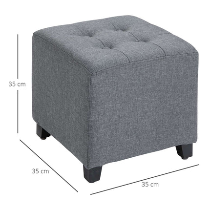 Šedá lněná podnožka taburet, dřevěné nohy, krychle 35 cm