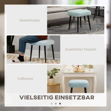 Square Cashmere Look Footstool with steel legs, light blue