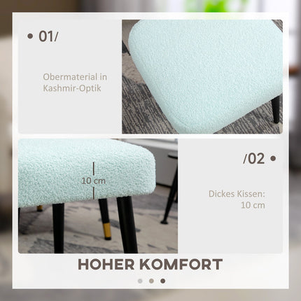 Square Cashmere Look Footstool with steel legs, light blue